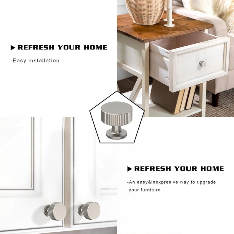 Paquet de 10 boutons d'armoire - poignées de tiroir en métal durables pour armoires de cuisine, commodes et placards, Argent