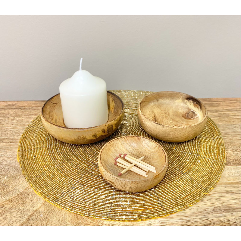 Mango Wood Round Bowls Three Piece