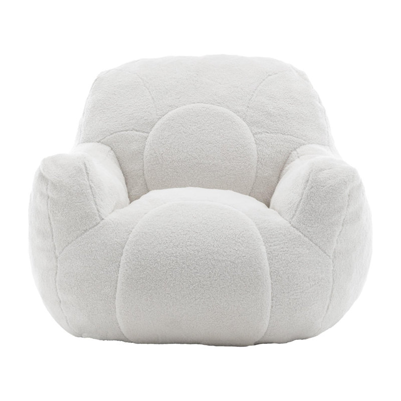 Spacious and cozy beanbag chair with armrest, White Teddy