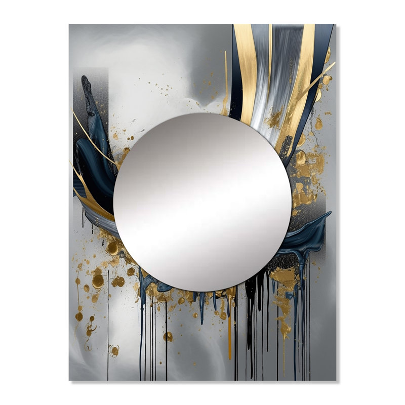 Geffrey Shapes And Lines Abstract Marble V - Marble Large Mirror, Modern Decorative Wall Mirror, Printed Metal Art, 32" x 24"