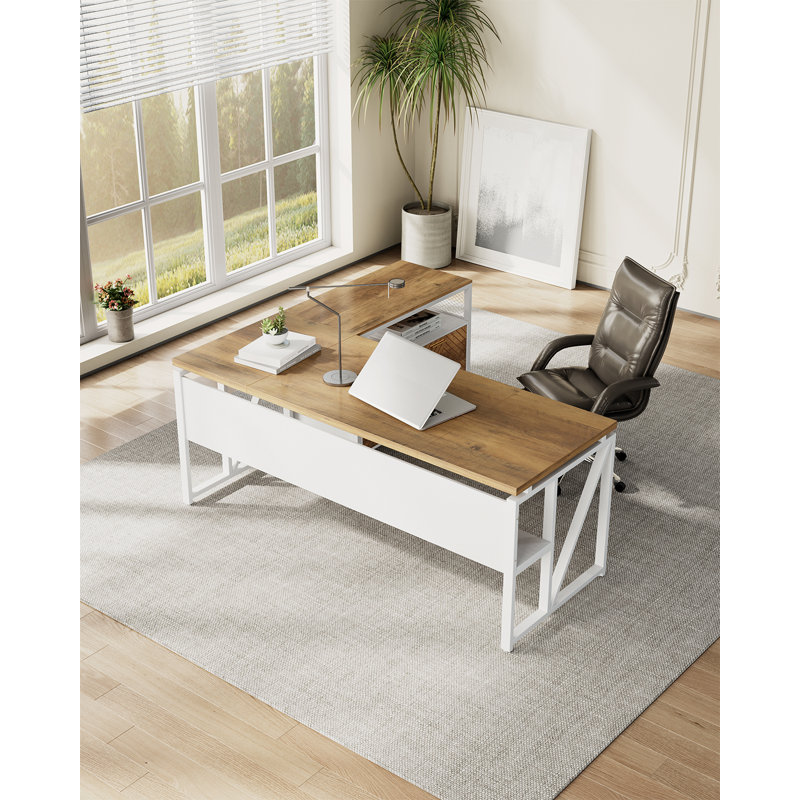 Modern 63" Executive Computer Desk and 31"Lateral File Cabinet, Professional  Home Office Furniture, Begin/White