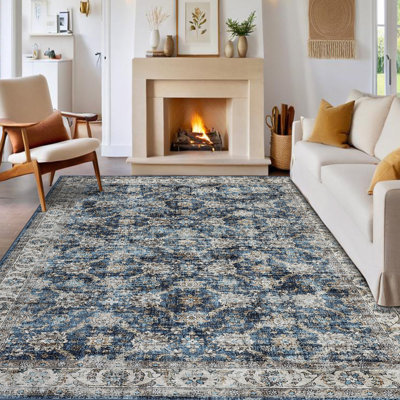 Tapis oriental lavable à la machine Tapis antidérapant au design rétro Tapis durable