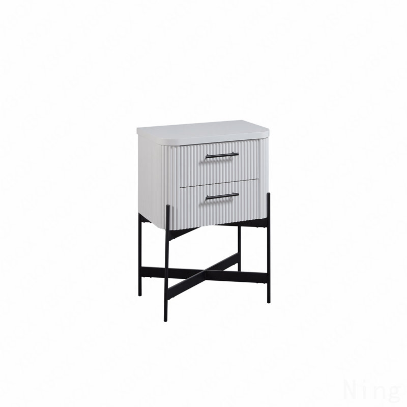 Table de chevet 2 tiroirs - Blanc (avec ports USB-C)