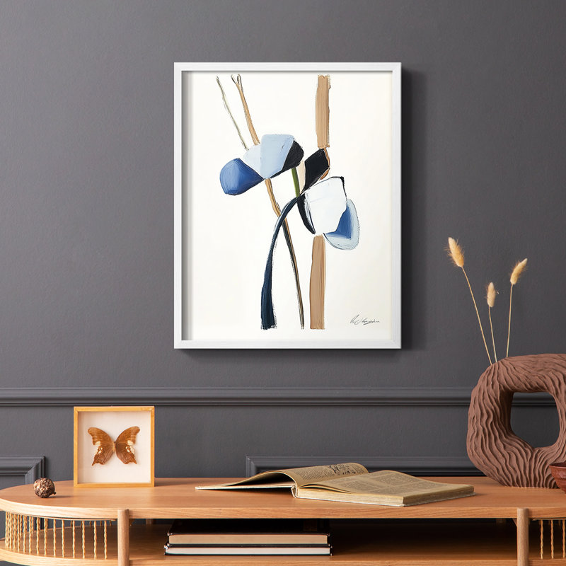 Série FLORAL Dxxv - reproduction encadrée de qualité supérieure - prête à être accrochée - aucun clou requis, Blanc / Blanc