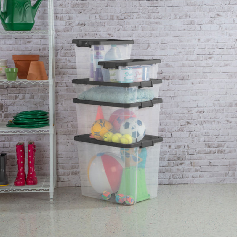 Sterilite Clear Plastic Stacking Storage Containers w/ Lid, Clear/Grey, 108 Quart