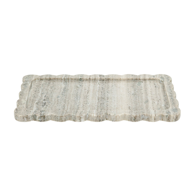 14X8" Scalloped Marble Tray With Natural Gray Finish