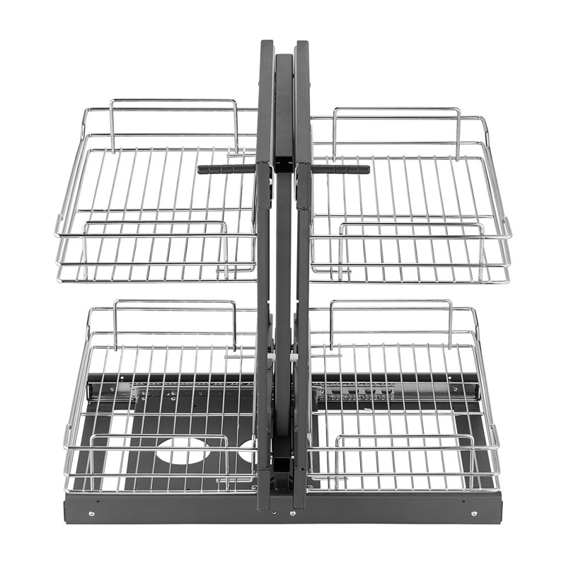 2-Tier Blind Corner Pull-Out Organizer - Chrome Kitchen Cabinet Basket System with 4 Shelves for Maximum Storage
