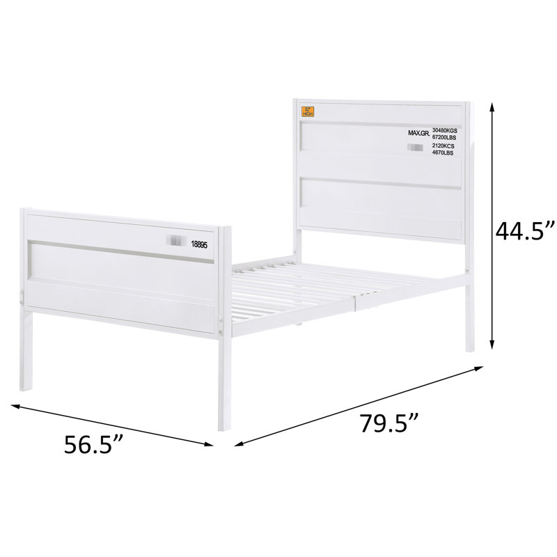 Cadre de lit blanc sur le thème du contenant, format double, sommier tapissier non requis pour une configuration de chambre à coucher peu encombrante