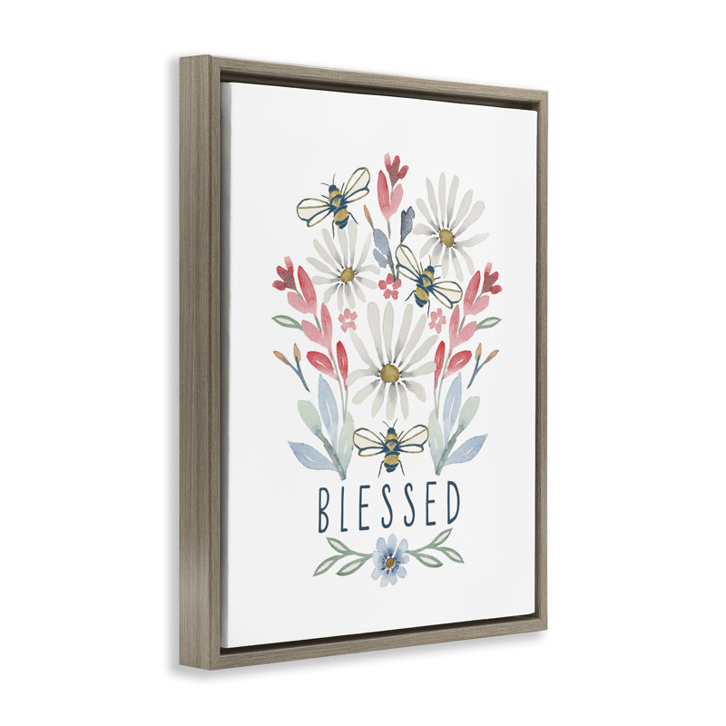 Art mural sur toile flottant avec des branches florales bienheureuses par Blue Chair Blessing, Cadre flottant orme Montalcino
