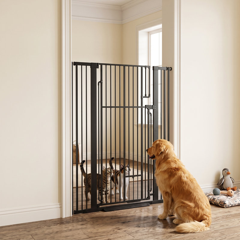135cm Extra Tall Dog Gate with Cat Door Pressure Mounted Black
