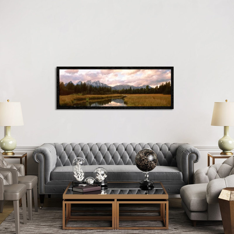 Grand Teton National Park WY USA - Panoramic Print on Canvas, 152.4 cm H x 50.8 cm W, Black Framed