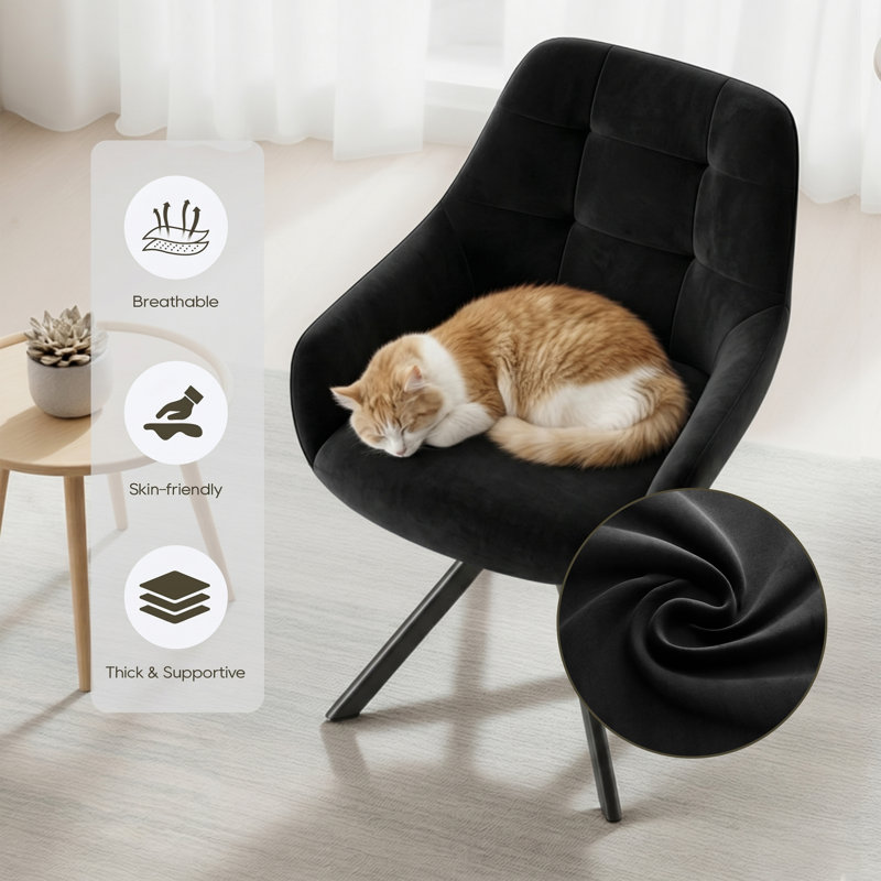 48cm H Fabric Upholstered Metal Upholstered Back Armchair, Black