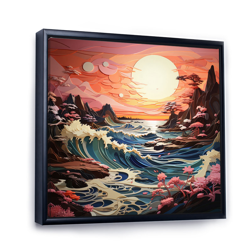 Coastal Seashore Serenade Papercut - Nautical & Beach Canvas Prints, H 24 po x l 24 po x P 1 po, Cadre flottant noir