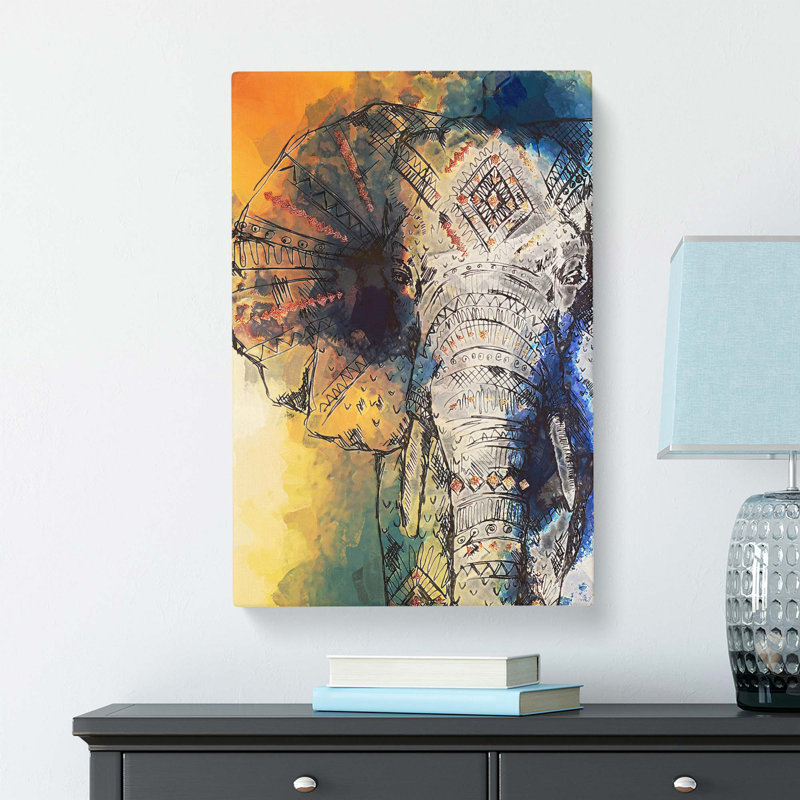 Indian Elephant in Abstract - Wrapped Canvas, 91.4 cm H x 61 cm W