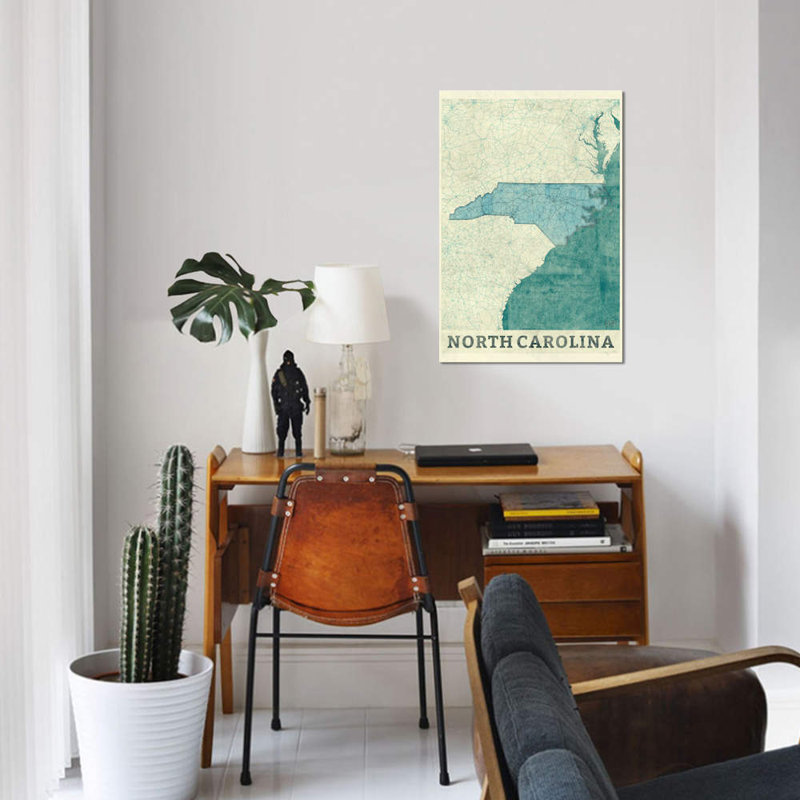 « north caroline map », reproduction d’impression sur toile, H 40 po x l 26 po x P 1,5 po, Toile tendue, Pas de tapis