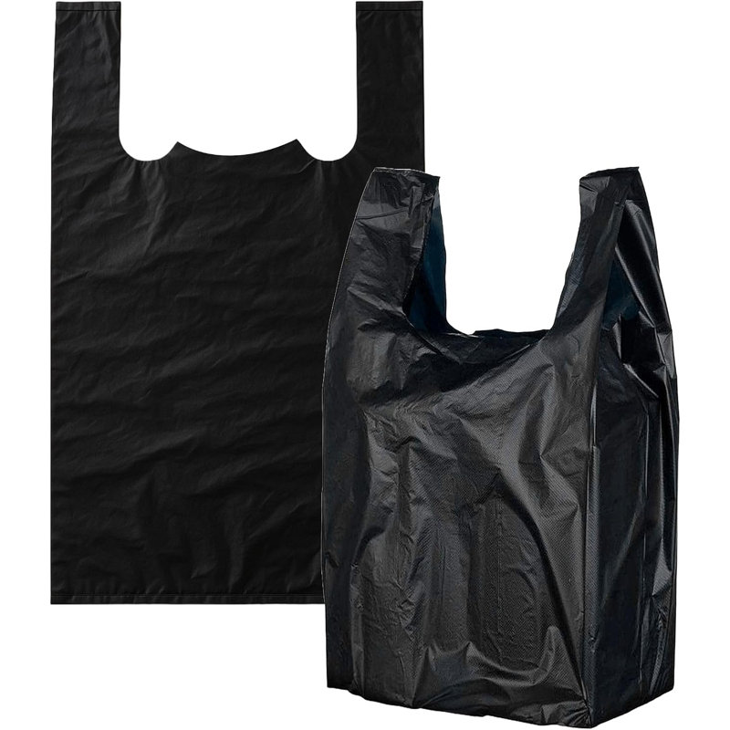 Sacs de magasinage en plastique noir de grande taille de 12 x 6,5 x 22 pouces pour épicerie 1/6 Ecoqualité (3000)