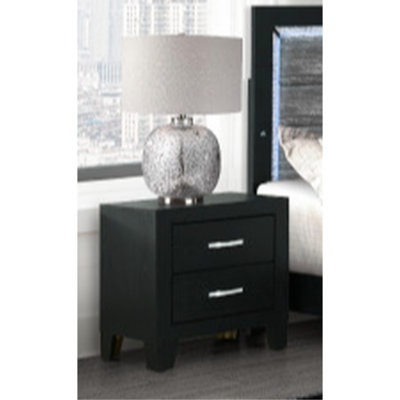 Table de chevet Modern Glamour en noir, 2 tiroirs, en bois massif et ornement noir