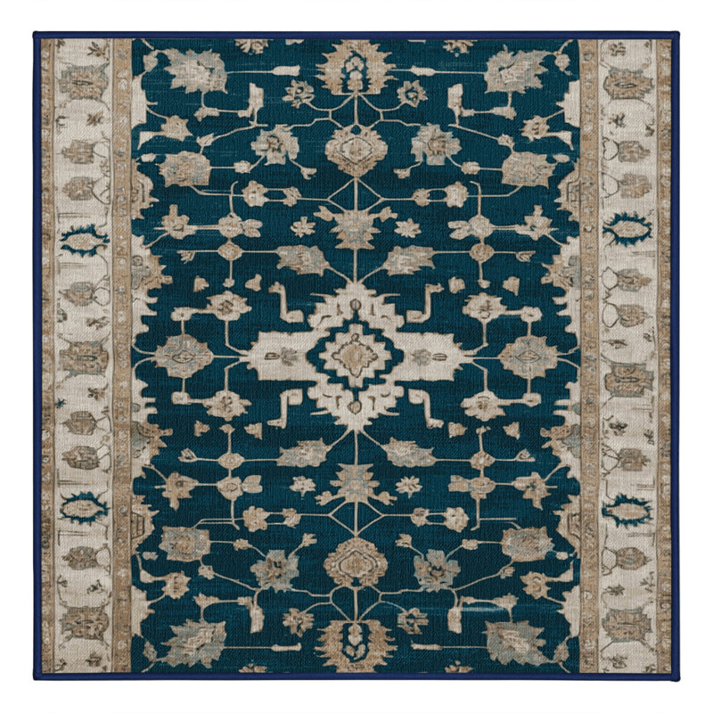 Tapis bleu lavé à la machine, Carré 5 pi