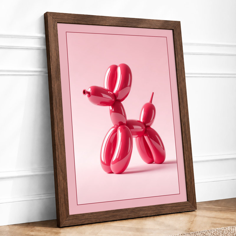 Balloon Pup Pop Art - Framed Print, A3 - 42.0 x 29.7 cm, Walnut
