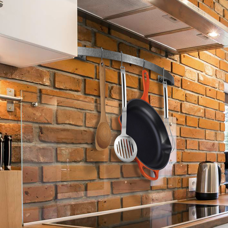 Curved Utensil Bar Handcrafted Wall Mounted Pot Rack, 3" H x 30" W x 5" D, Hammered