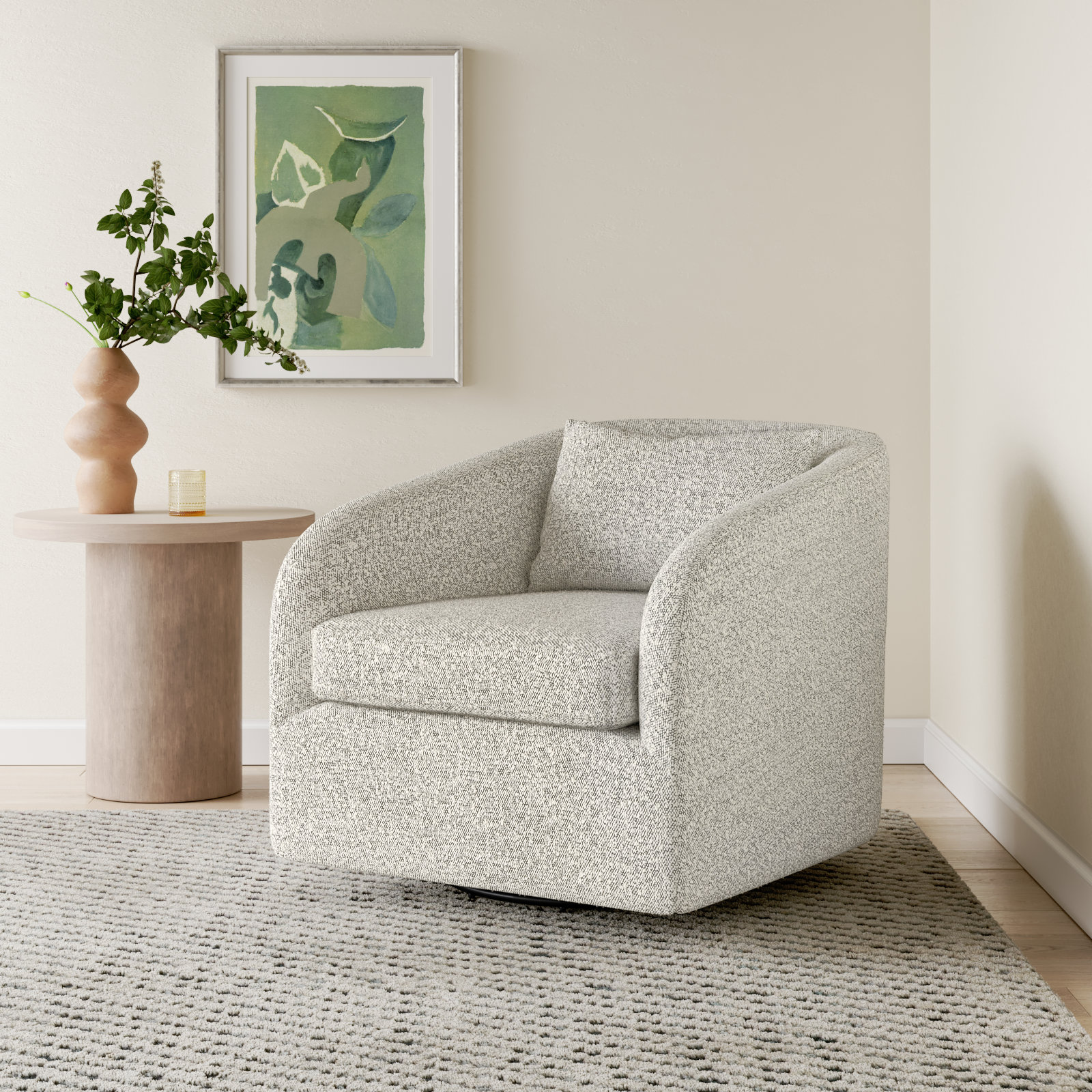 Redmond Upholstered Swivel Armchair, Knoll Domino Gray Polyester Blend