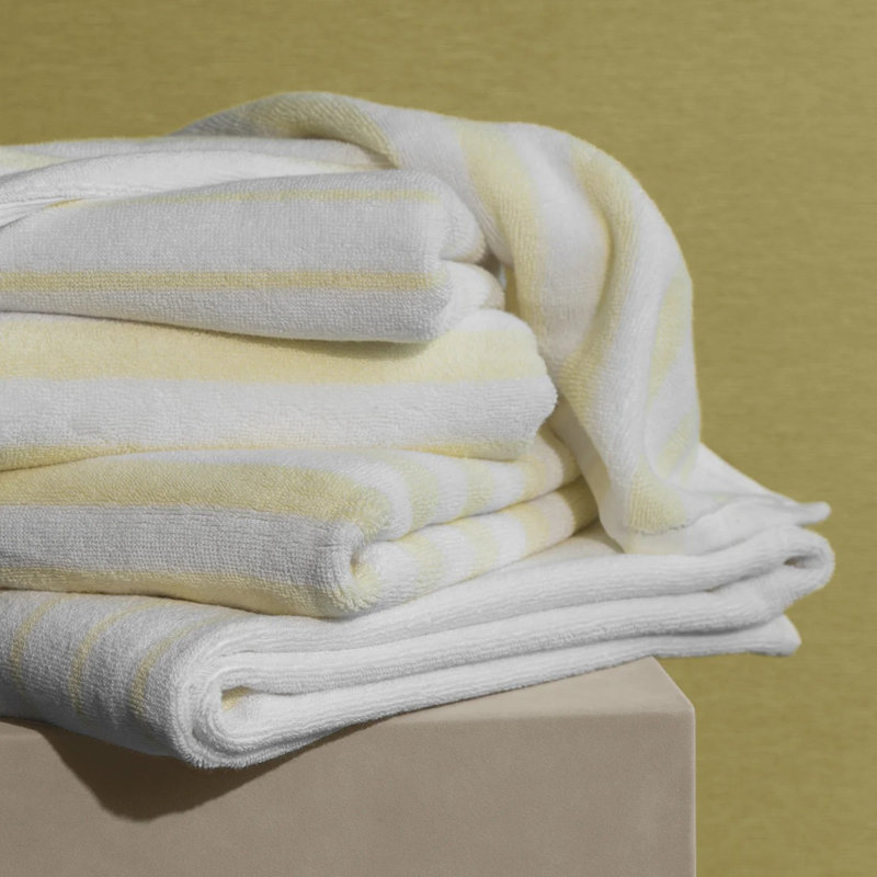 100% Cotton Hand Towel, White/Transparent Yellow Wide Stripe