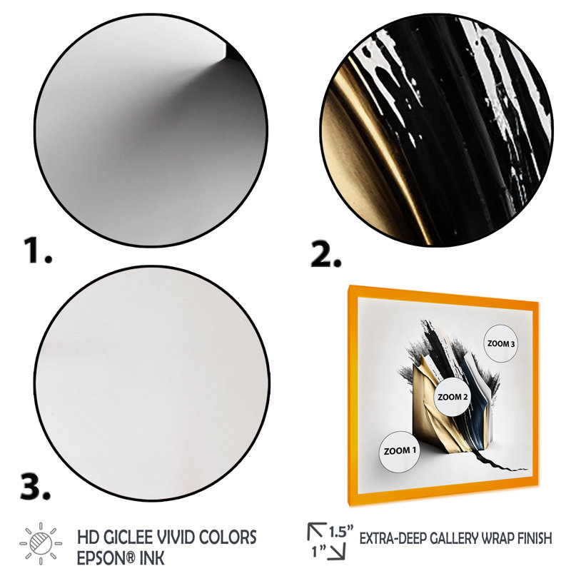 Black And Gold Cubic Expression VI - Modern Canvas Wall Art, Gold Picture Framed Canvas, 30" H x 30" W x 1" D