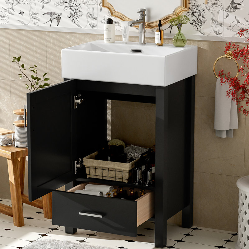 20.3'' Modern Bathroom Vanity With Ceramic Sink, Black