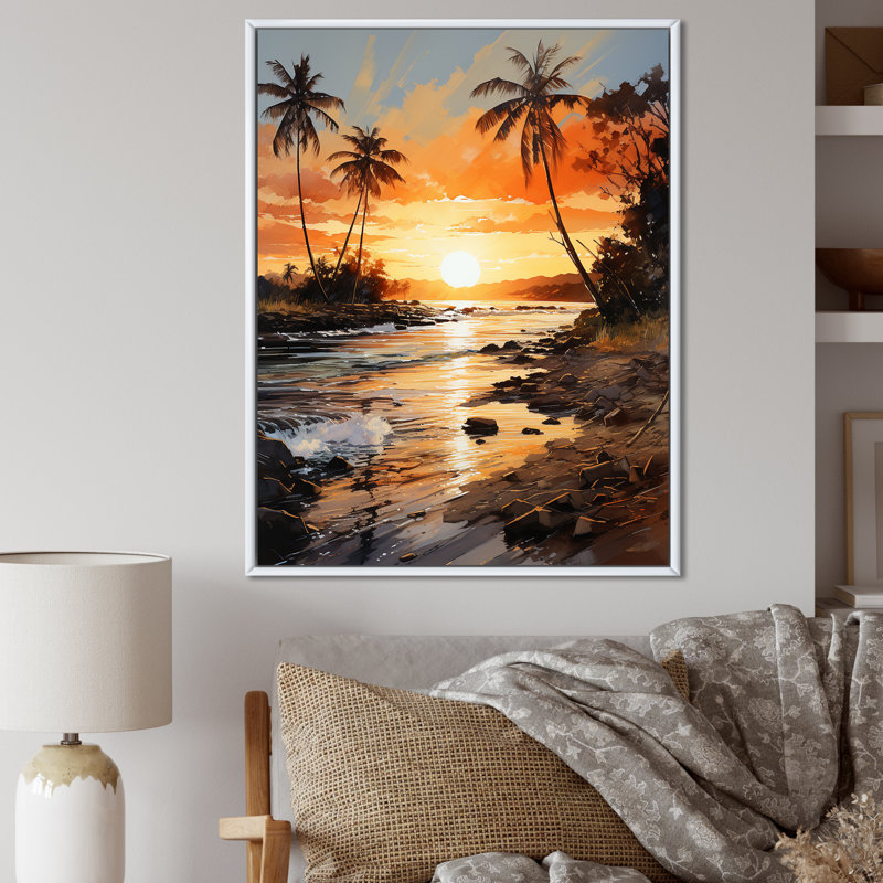«Beachside Sunset I», reproduction sur toile, H 40 po x l 30 po x P 1,5 po, Cadre flottant blanc