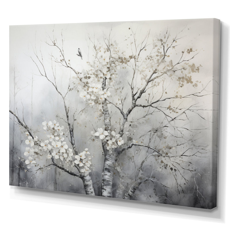 Arbre gris gris, rêverie - art mural arbre monochrome, Toile tendue, H 24 po x l 32 po x P 1 po