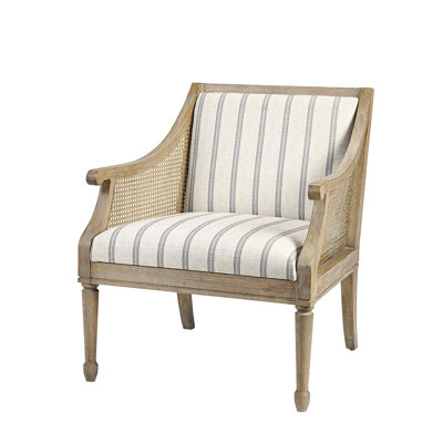 Fauteuil d'appoint rembourré beige, bois massif et canne, hauteur du produit: 31,92 po, coussin de mousse de 4 po d'épaisseur