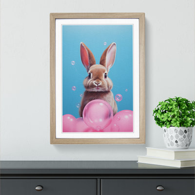 Rabbit Bubble Gum - Single Picture Frame Print on Wood