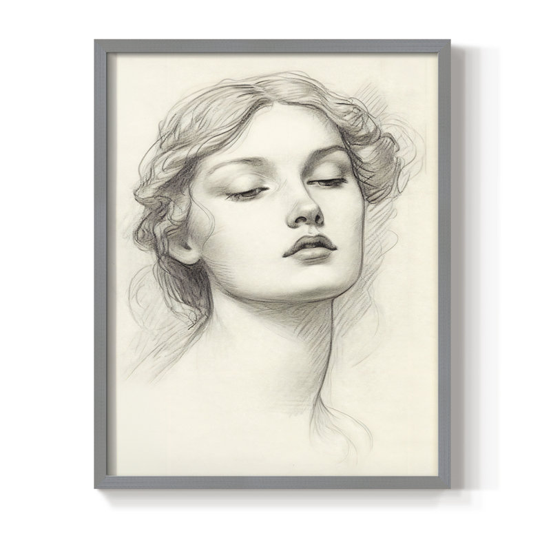 Croquis rétro V, reproduction encadrée - bois massif, H 11 po x l 9 po, Gris