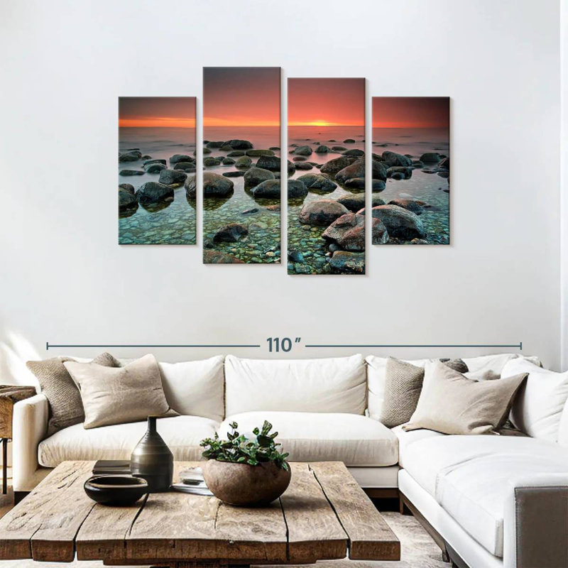 Coucher de soleil sur la plage mystérieuse Gillard, H 48 po x l 75 po