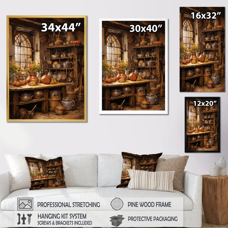 Cuisine rustique alimentaire II - nourriture, art mural, H 32 po x l 16 po x P 1 po, Toile tendue