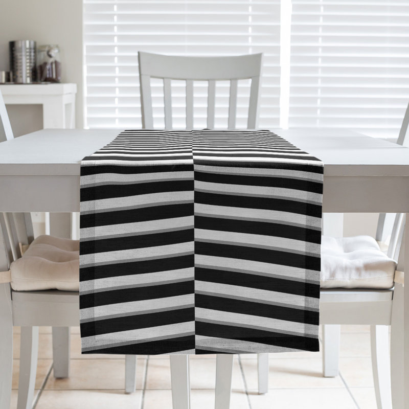 Fractured Stripes Table Runner, 16" x 72", Black/White