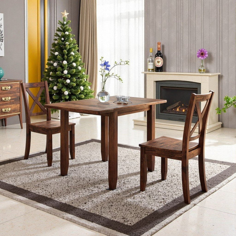 Ensemble de table de salle à manger à abattants en bois 3 pièces avec 2 chaises à dossier en X, se plie à une largeur de 29,5 pouces