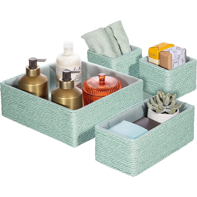 Stackable Storage Woven Paper Rope Baskets Set of 4, Teal, Teal