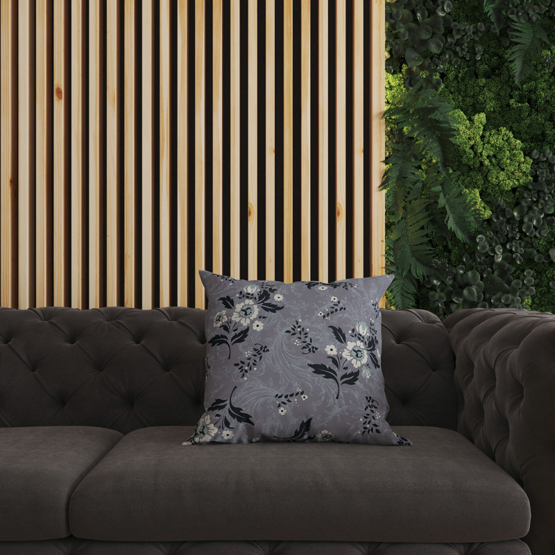 Coussin décoratif réversible à motif floral Meadow Strokes, H 20 po x l 20 po, Noir / gris