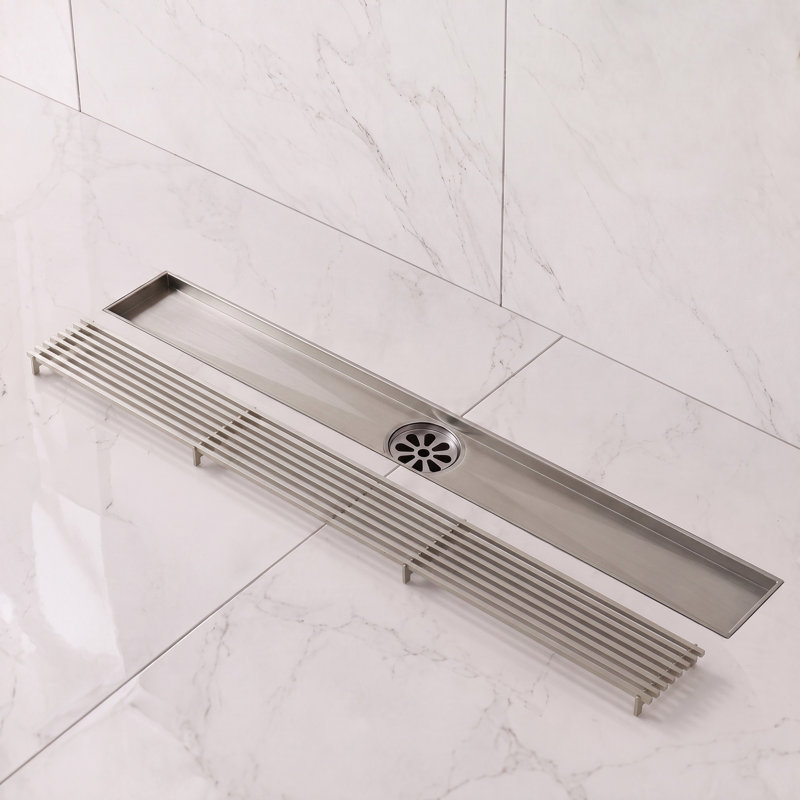 24" Linear Grid Shower Drain, Brushed Nickel