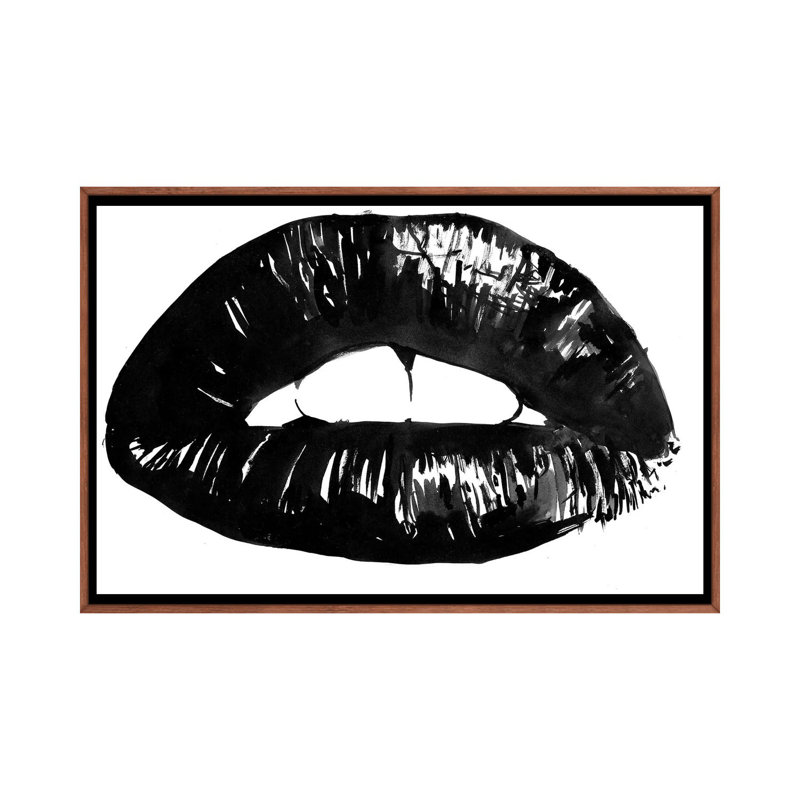 Lips 1 Piece Wall Art on Canvas, 152.5 cm H x 101.5 cm W, Classic Brown Wood Framed