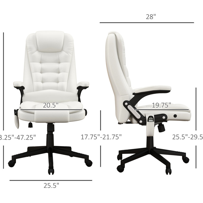 Fauteuil vibrant haut dossier avec chauffage, siège de bureau en cuir blanc et fonction de massage