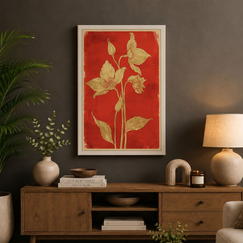 Gilded Stem Botanical - Wrapped Canvas, 18x12 - 45.7 x 30.5 cm, Teal Border