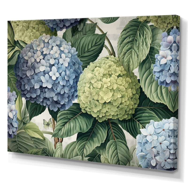 Impression sur toile rose, rose, vert et hortensia, H 34 po x l 44 po x P 1 po, Toile tendue