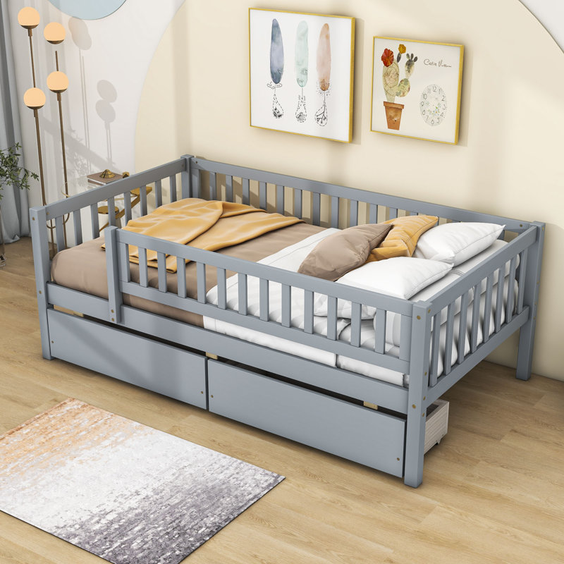 Wood Daybed with Two Drawers and Slats, Twin, Gray
