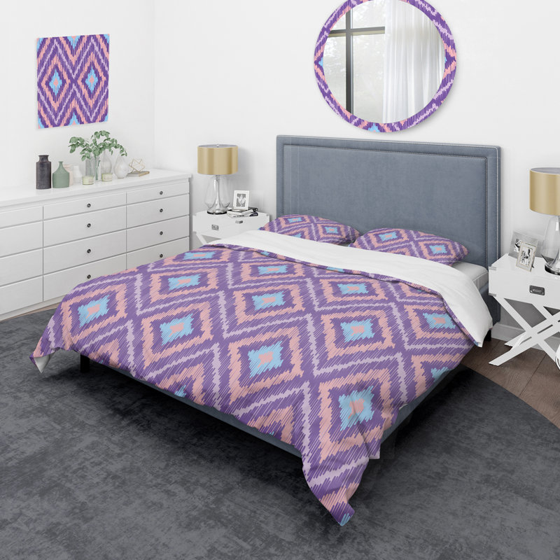 Ensemble de housse de couette en tissu rose et bleu, Housse de couette pour grand lit et 2 taies décor