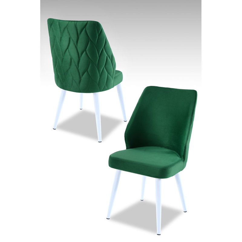 Ensemble de chaises modernes 4 pièces, vert et blanc, 18,9 po x 35,4 po x 16,9 po | 100% panneau de particules enduit de mélamine, tissu 100% polyester, pieds en métal | Sièges élégants et confortables pour la maison, le bureau et la salle à manger