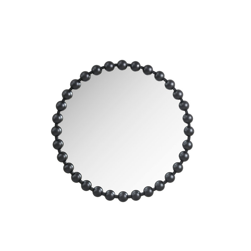 27"d Beaded Wall Mirror - Matte Black Iron Construction With Dazzling Bead Detail, Mirrored Glass On Backing, Indoor Hanging Round Stylish Frame Fascinating Details, Ready To Impress Indoors
