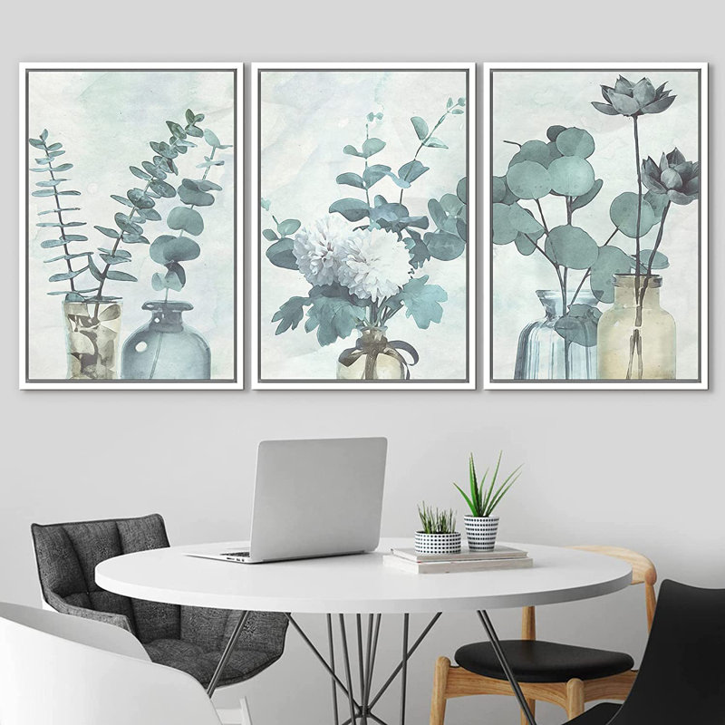Plant In Bottle " IDEA4WALL Framed Wall Art Print Set Watercolor Effect Green Forest Leaves In Bottles Nature Plants Illustrations Modern Art Rusti Multicolor For Living Room, Bedroom, Office " 3 - Pieces