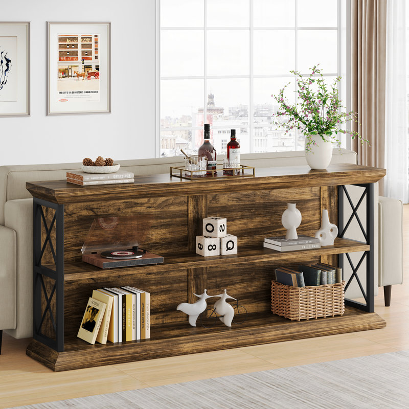 Deshanda 63"Rustic Entryway Console Table, Long Hallway Table, Rustic Brown
